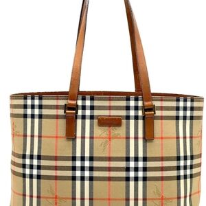 Auth. BURBERRY Nova Check Shadow Horse Canvas Brown Beige Tote Bag. Hay Market